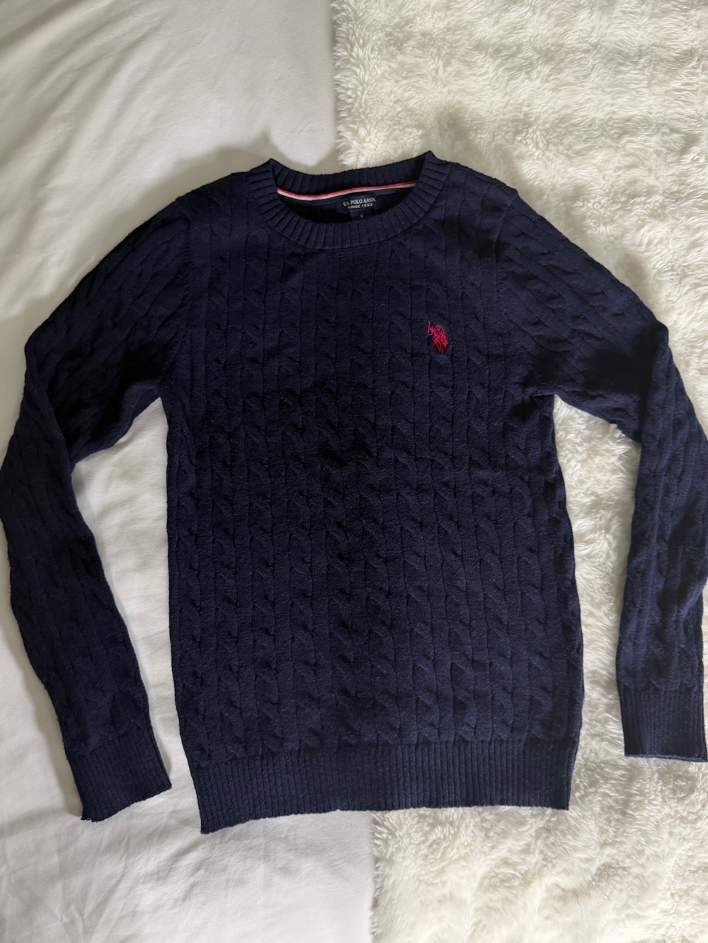 Polo by Ralph Lauren Navy Cable Knit Sweater with Red Pony